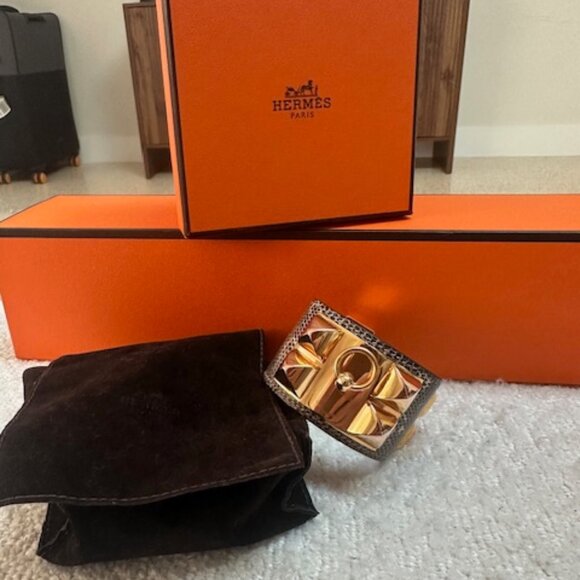 AUTHENTIC HERMES Collier De Chien Lizard / Rose Gold Cuff - Picture 8 of 11